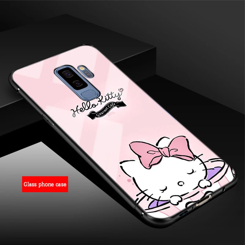 Модный Рисунок «Hello Kitty» закаленное Стекло чехол для телефона для samsung Galaxy A6 A6S A8 A8S J6 J8 S8 S9 S10 PLUS, NOTE 8, 9