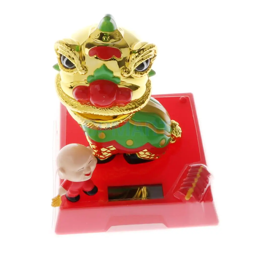 Solar Powered Bobbling Toy Shaking Head Waving Fortune Cat Monk Lion Home/Office/Car Ornament Auto Accessories