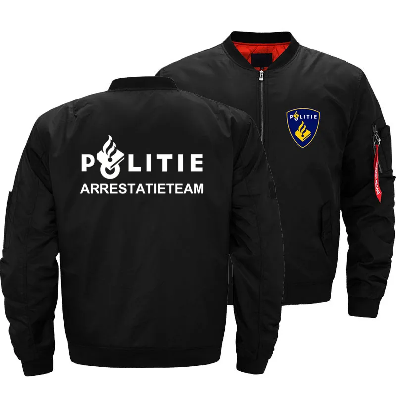 

Men's Netherlands Politie Police Winter Windbreakers Military Bomber Jacket Men Air Force Army Jacket Hoodie Pilot Coat