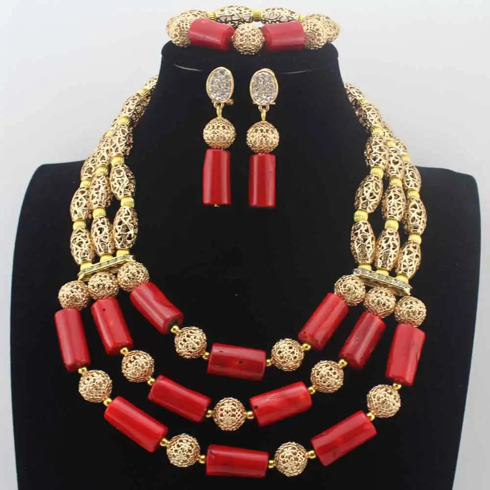 African Wedding Red Coral Jewelry Set Accessories Add Coral Beads