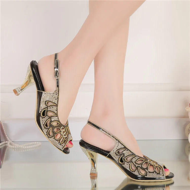 G-sparrow 2018 New Summer Diamond Roman Peep Toe Crystal Stiletto High Heel Shoes Women Rhinestone Wedges Sandals9