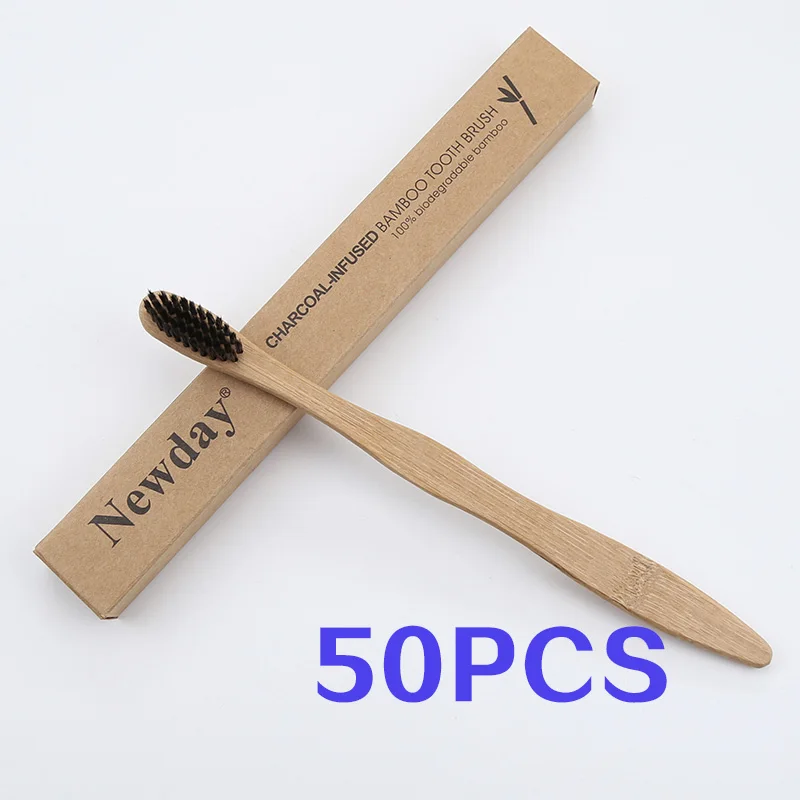 Экологичная бамбуковая зубная щетка в форме кукурбит с мягкой щетиной, древесный уголь для взрослых, уход за полостью рта, портативная зубная щетка на заказ с логотипом - Цвет: 50PCS