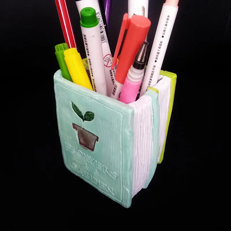 Creative Desktop Decorating Plaster Pen Holder Molds for Cement DIY 3D Concrete Book Mould Container Box pot Silicone Mold