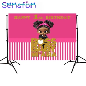 

sxy1203a Boss Baby Shower 1st Birthday Party Backdrop For Girls White and Hot Pink Striped Background 220x150cm
