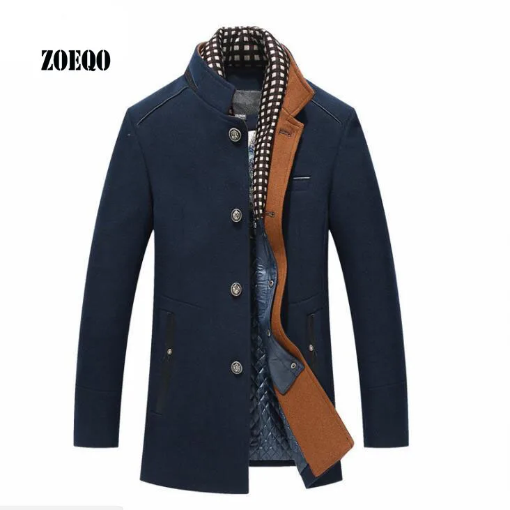 

ZOEQO Autumn and winter new men's jacket youth long section thick casual cashmere coat Casual Men Overcoat