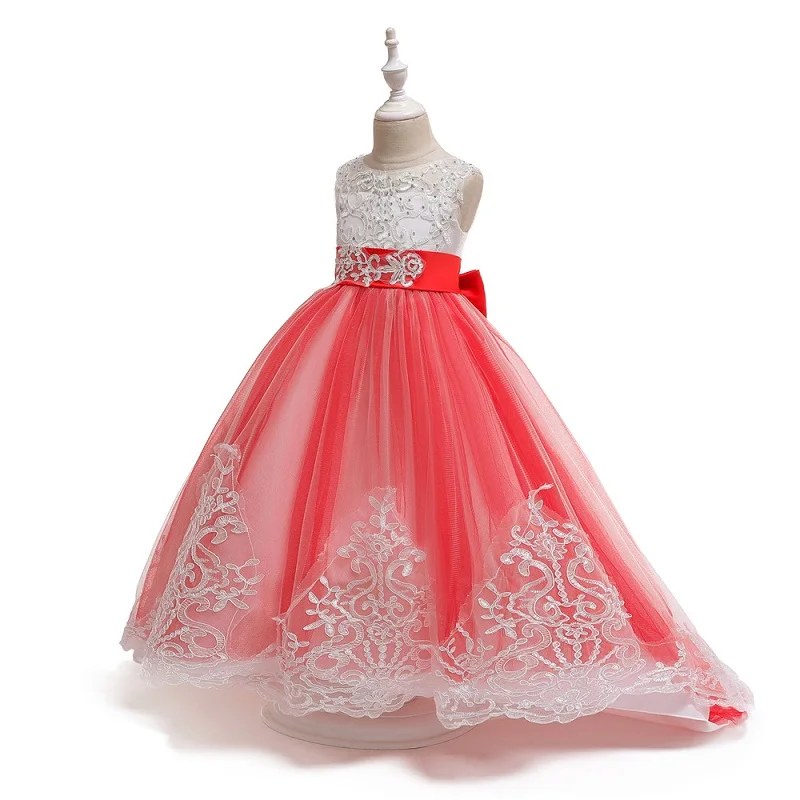 Для девочек в цветочек одежда для свадьбы, дня рождения Евхаристия шлейфом платья с бисером для девочек День рождения Выпускной вечерние первый Евхаристия платье