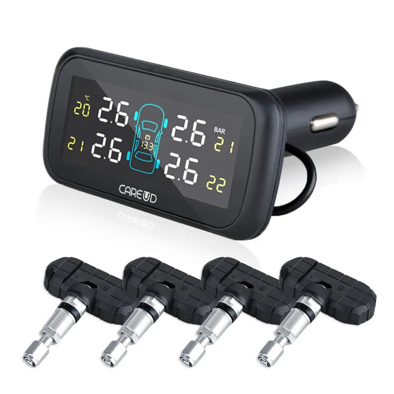 

U903 Car Wireless TPMS Tire Pressure Monitoring System temperature Bar 4 Internal External Replaceable Battery Sensors