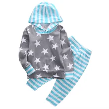 2pcs!!Newborn Baby Girl Boys Autumn Clothes Hooded Long Sleeve Star Tops Shirt+Striped Pants Leggings 2pcs Outfits Set