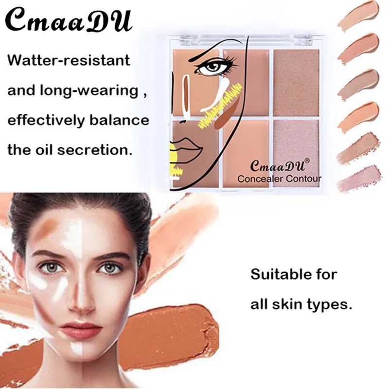 

CmaaDu Natural Concealer Palettes 6 Colors Cosmetic Contour Camouflage Concealer Palette Face Makeup With Makeup Brush TSLM2