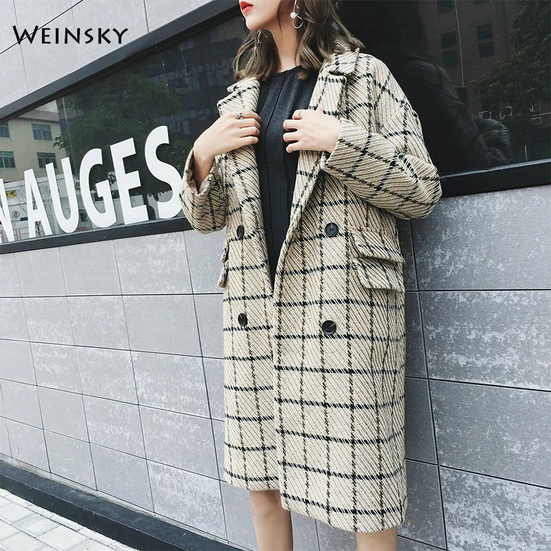 Weinsky Women Coats Autumn Winter Long Imitation Wool Coat 2018 Fashion Overcoat Ladies Vintage Style Coat