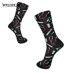 [WPLOIKJD] классический Скейтборд экипажа носки для девочек для мужчин Творческий жаккардовый узор смешные носки Харадзюку хип хоп Calcetines Hombre