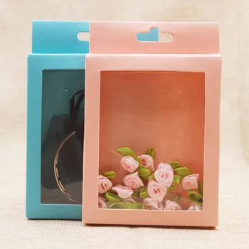 

Jewelry 14*9cm pink/blue paper gift package box .DIY candy/wedding favors /gifts box with clear pvc window hanger gift box 30pcs