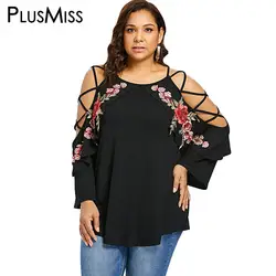 PlusMiss плюс размеры цветочный вышивка кружево до блузка XXXXL XXXL XXL для женщин цветочной вышивкой Boho свободная Туника Топы корректирующи