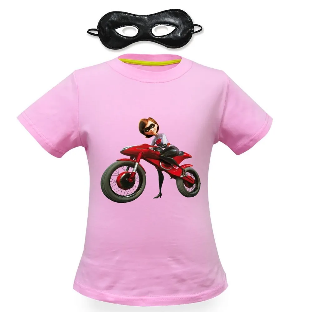 Суперсемейка 2, одежда для маленьких девочек Лидер продаж, футболки Одежда для мальчиков вечерние хлопковые футболки с короткими рукавами+ маска для глаз