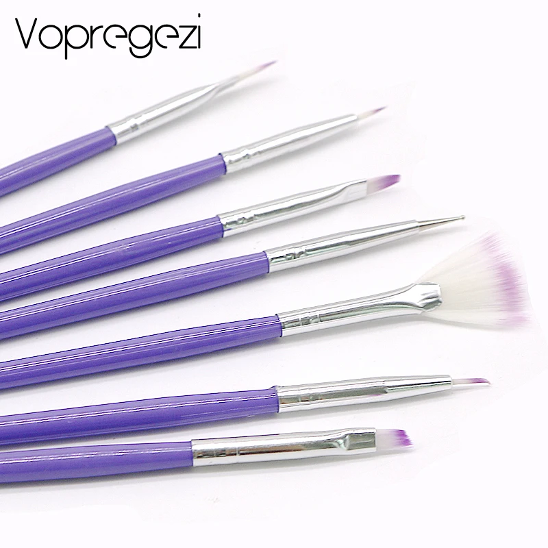 Vopregezi 7 шт. набор гелевых кистей для ногтей фиолетовая Ручка Акриловая УФ-Гелевая Кисть для рисования ручка декоративный Маникюр Инструмент для дизайна ногтей