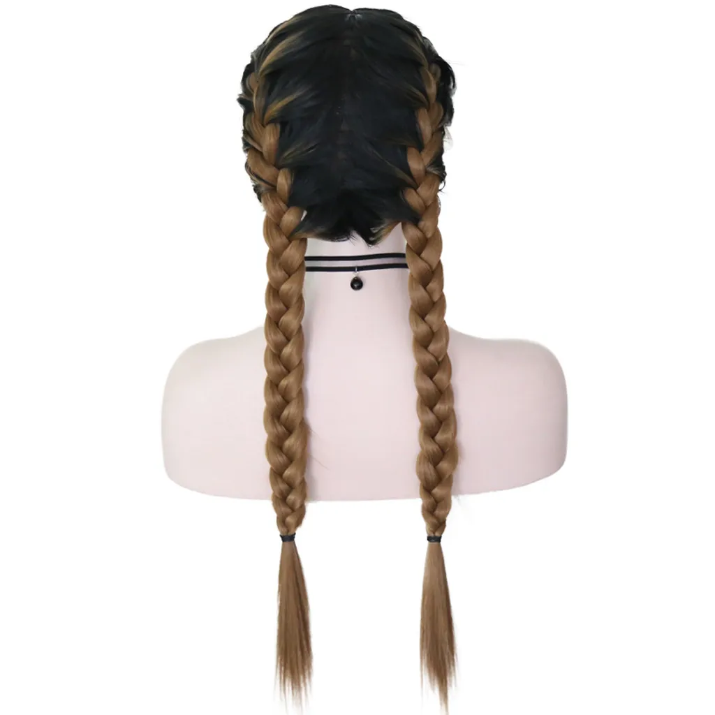 Top Quality Synthetic Baby Hair Braided Double Lace Front Wig Long Brown Ombre Brown Wigs Peluca Perruque Gift Dropshipping Top Quality Synthetic Baby Hair Braided Double Lace Front Wig Long Brown Ombre Brown Wigs Peluca Perruque Gift Dropshipping