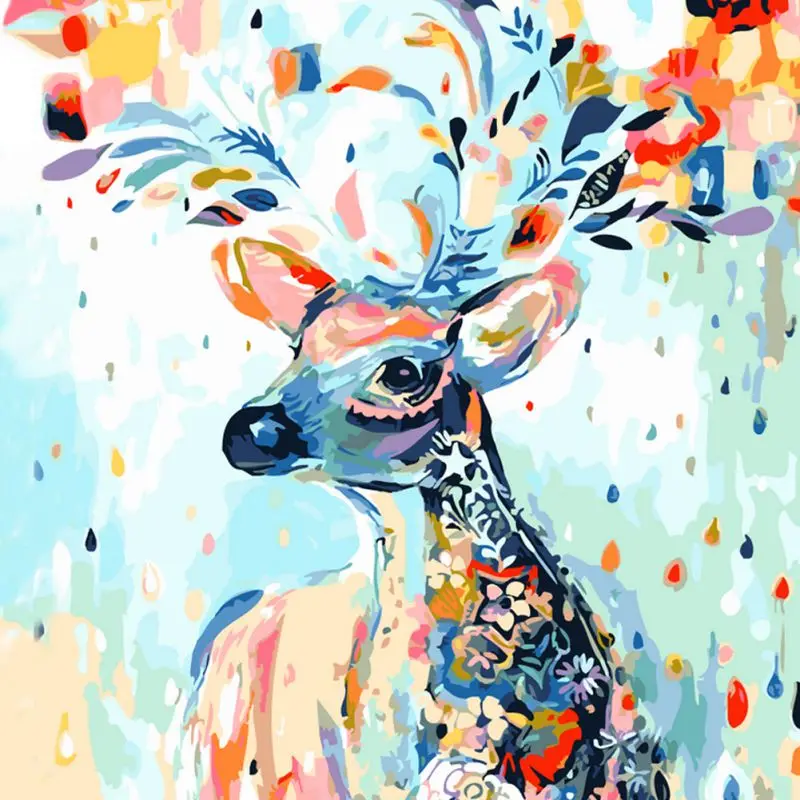 

2018 40*50CM Oil Painting Paint By Number Digital Hand-painted Painting Colorful Elk Living Room Restaurant Character Decoration