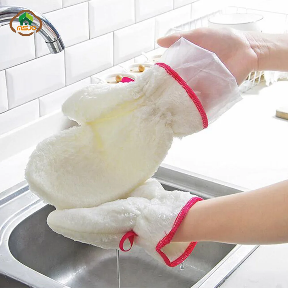 MSJO Dishwashing Gloves Kitchen Bamboo Cleaning Cloth Drying Microfiber