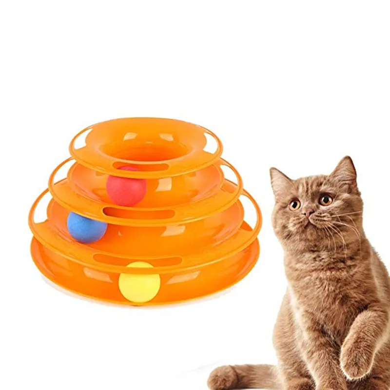 Tower of Tracks Cat Toy 3 layer Catching Game Funny Cat Ball Toy Cat
