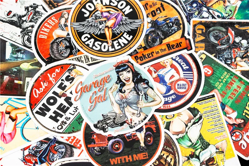 Vintage Motor Girl Stickers Gran Torino Pattern Sticker For Skateboard Guitar Luggage Motorcycle Laptop Sticker (6)