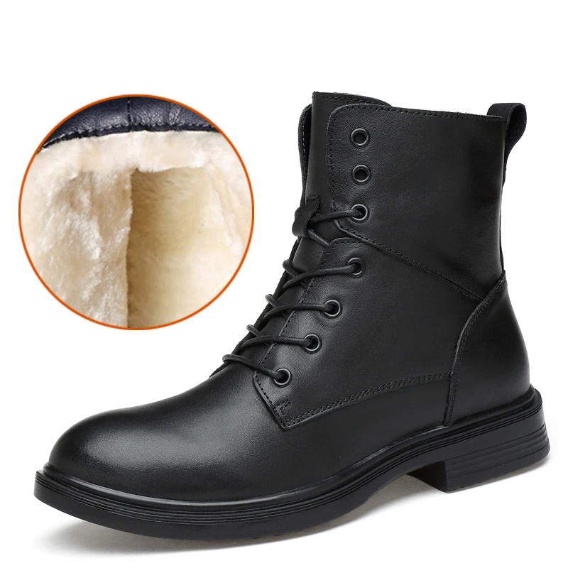 

High Quality Winter Men Genuine Leather Shoes Fashion Black Mid-Calf Boots Male Genuine Leather Boots Winter Men Boots