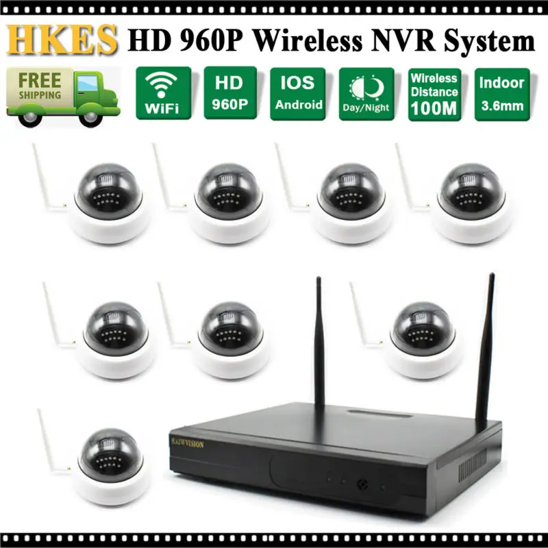 HKES 8CH IR HD Home Security Wireless NVR IP Camera System 960P CCTV Set Indoor Wifi Cameras Video NVR Surveillance CCTV KIT