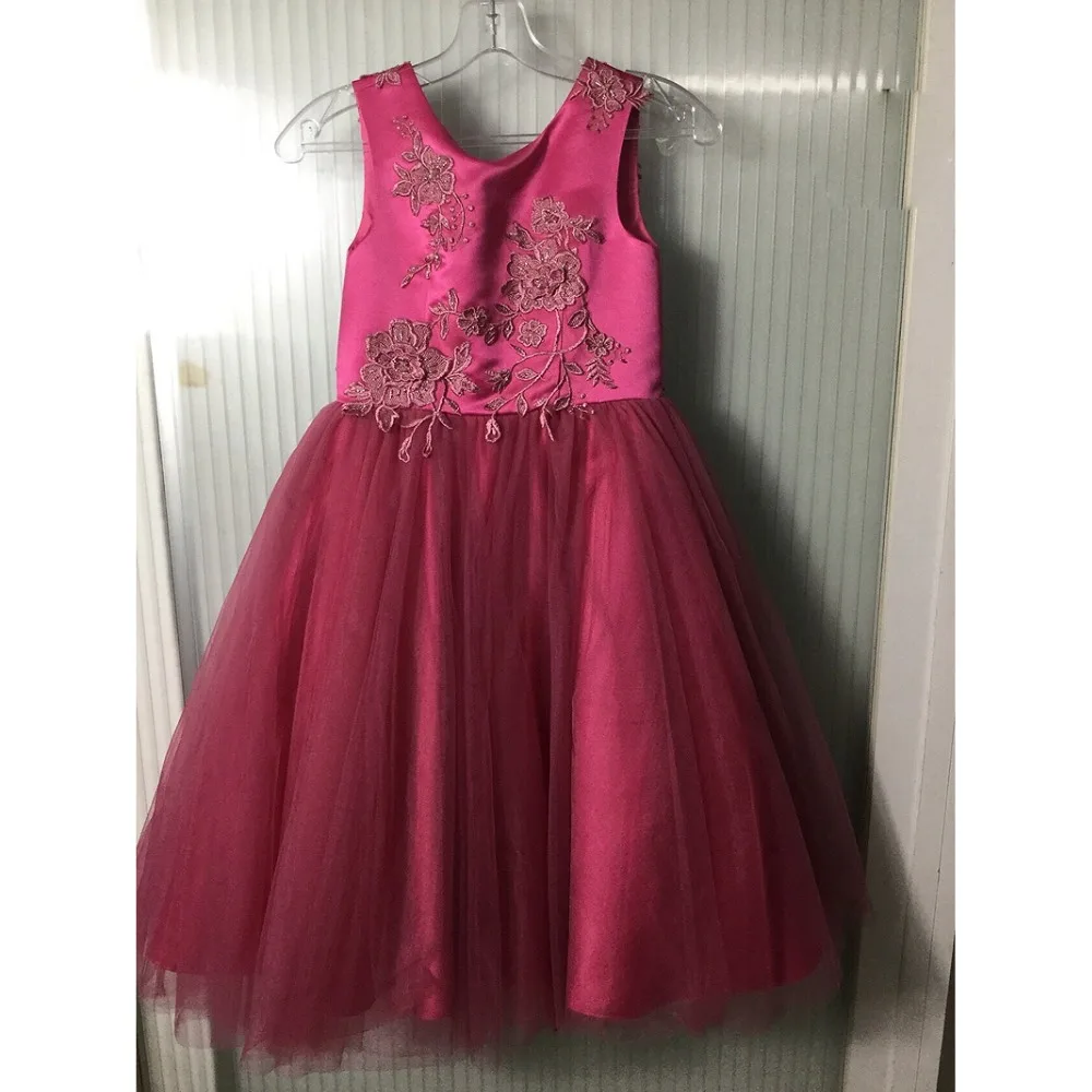 

Finove Summer Dress 2019 Flower Girls Dress Party Clothing Lace Up Back Fushia Applique Tulle Princess Christmas Vestido