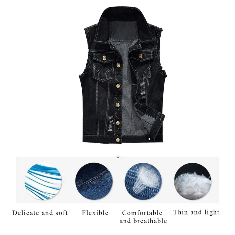 Cheap SHUJIN Cotton Jeans Sleeveless Jacket Vest Men Plus Size 6XL Black Denim Jeans Vest Male Cowboy Outdoors Waistcoat Mens Jackets