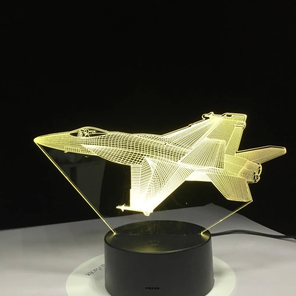 3D светильник F16 Fighting Plane с дистанционным переключателем маленький ночник цветной