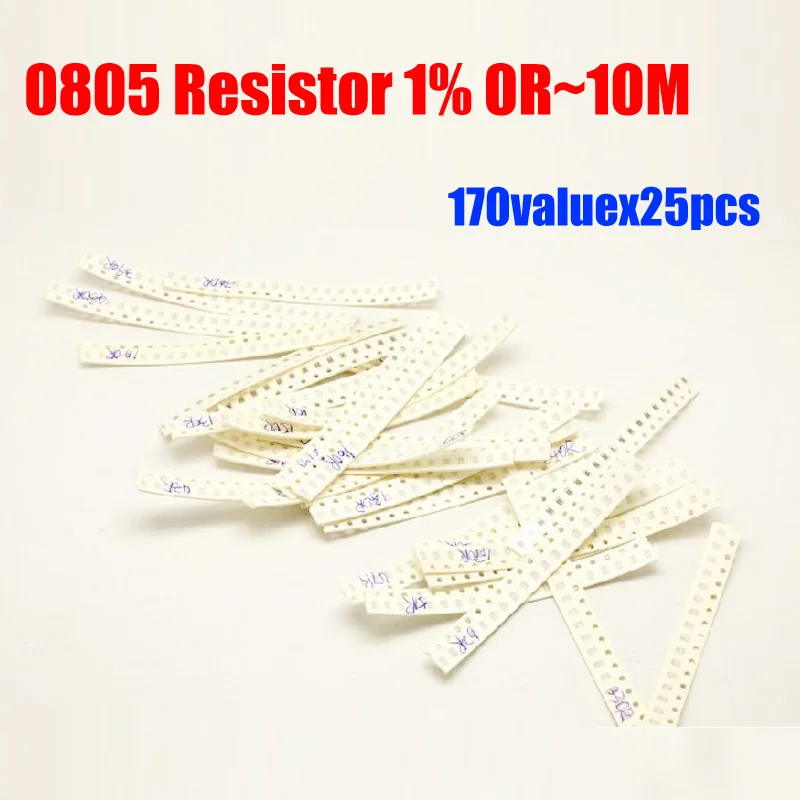 0805 SMD резистор 1% Допуск 170valuesx25pcs = 4250 шт. Резистор Комплект 0R ~ 10 м Ассорти Комплект