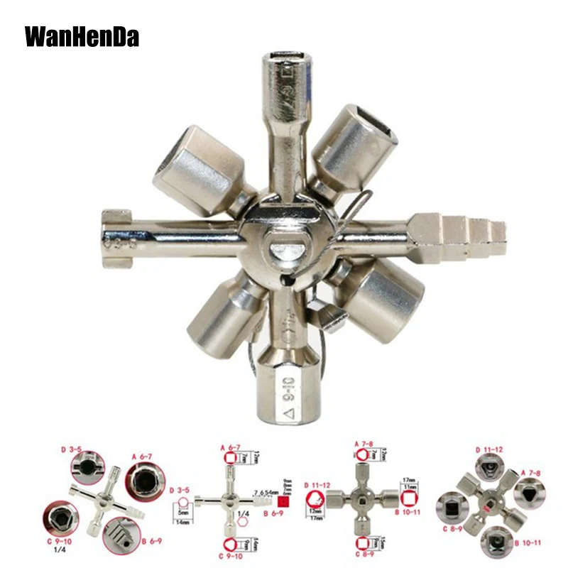 

10 in 1 Multifunction Electrician Plumber Utility Cross Switch Wrench Universal Square Triangle Key for Gas Train Bleed Radiator