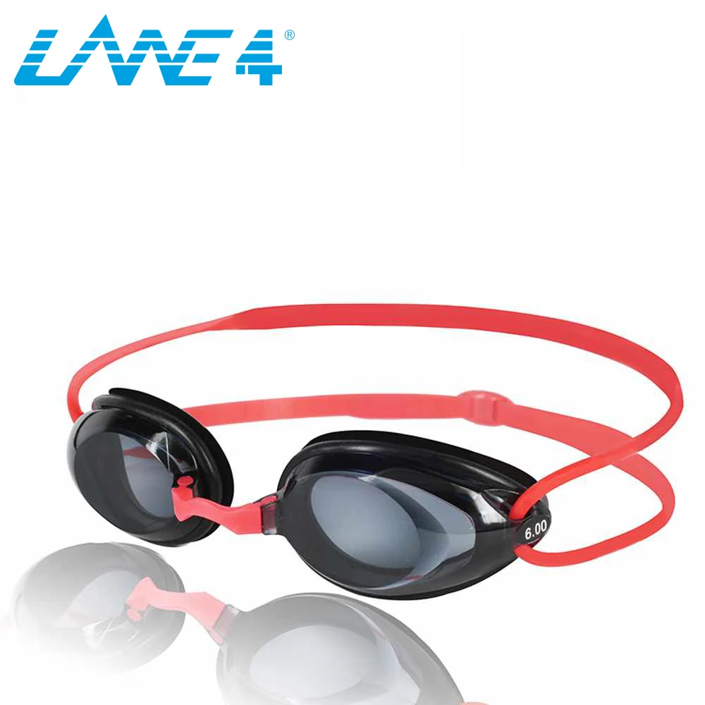 

LANE4 Optical Swimming Goggles Hydrodynamic Profile Frame Silicone Seals Anti-fog UV Protection for Adults RED #2195