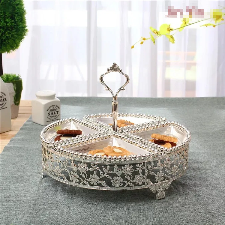 luxury metal cake trays with handle European alloy spacer combination