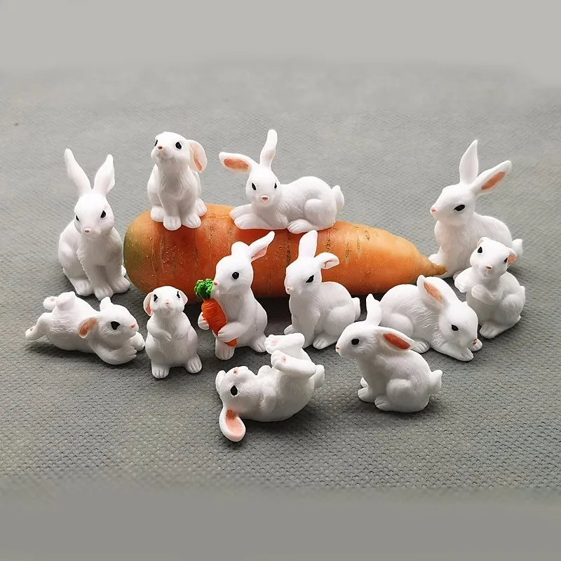 1 шт. 12 стильных кроликов, пасхальное украшение, миниатюрный заяц, фигурка животного из смолы, мини-кролик, садовый орнамент, аксессуары для творчества