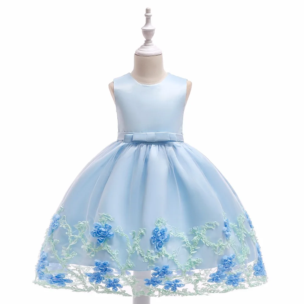 Линии синий маленьких для девочек в цветочек платья для свадеб платья для первого причастия для девочек Дети вечерние платья 2018