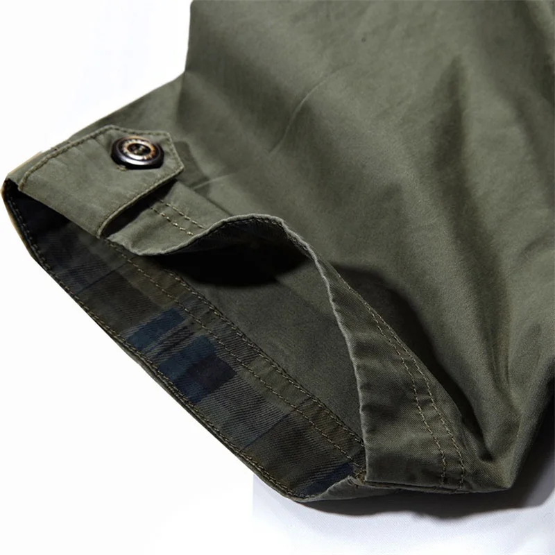  Casual dress shirt men slim fit Military style army green male for boys khaki mens short sleeve cot