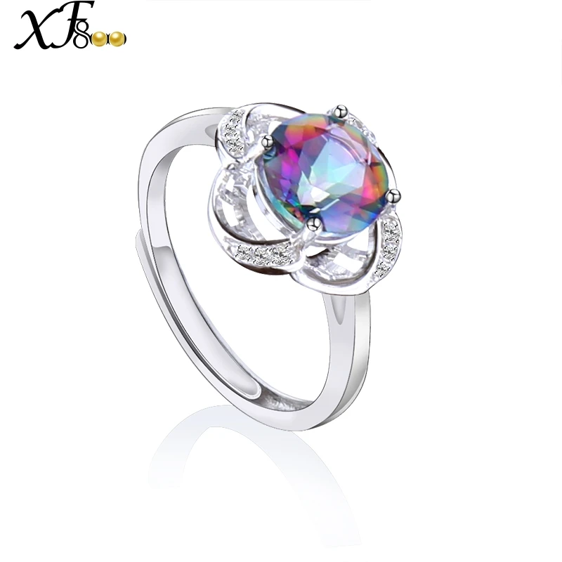 XF800 925 Sterling Silver Rings Natural Gemstone Rings Fine Jewelry For Women Fire Mystic Topaz Crystal Wedding Gift XFT240J