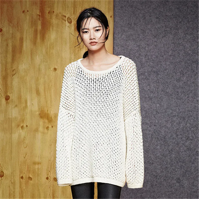  100%hand made pure cotton Oneck thin knit women loose H-straight hollow out pullover sweater one&ov