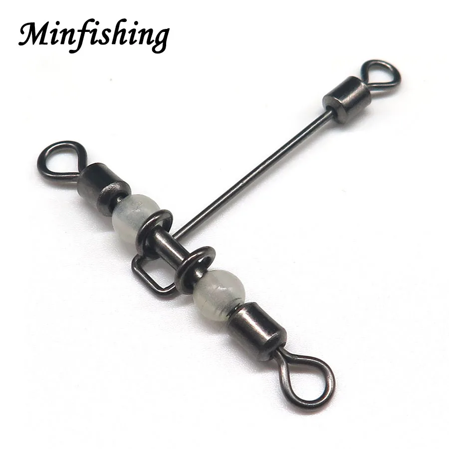 

Minfishing 10pcs 3 Way Swivels Fishing Rollling Swivel Cross-Line with Luminous Beads Fishing Hook Connector