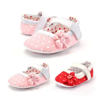 

0-18 Months Baby Shoes Newborn Children Rose Dots Flowers Princess Shoes Fashion Cute Soft Soled Anti-slip Shoes Play Mats