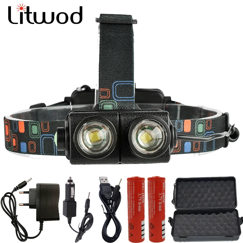 

Litwod z202602 Headlamp 8000 Lumen Chips 2 x XM-L T6 LED Head Lamp Flashlight Lanterna 4 Model Led Headlight For Camping light