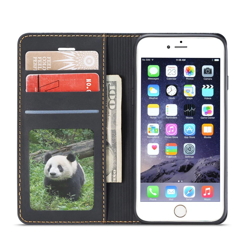 Роскошный кожаный чехол для iPhone 6 6s плюс 6s плюс Магнитный съемник для жестких бирок для электронного отслеживания товара Бумажник Флип-держатель для карт с подставкой защитный чехол кейс для iPhone 6 Plus