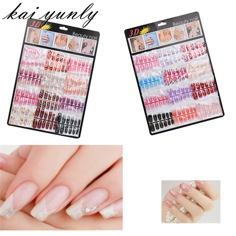 144PCS Mixed Set False Nail Tips Artificial Fake Nails Art Accessories