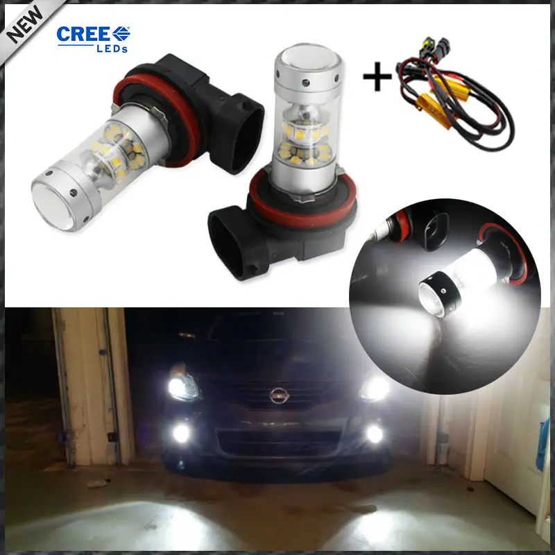 

6000K White CRE'E High Power H8 H9 H11 LED Light Bulbs For High Beam DRL Lights or Fog Lights+ Error Free Canbus Decoders