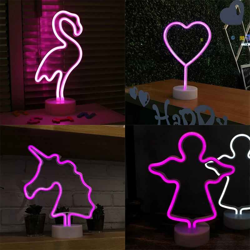 

ZZEL ZYEL LED Neon Night Light Flamingo Unicorn Angel Heart Lamp Battery Operated for Table Home Wedding Christmas Decoration