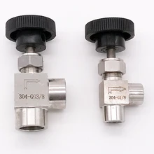 Игольчатый клапан, регулируемый 1/8 ''1/4'' 3/8 ''1/2 дюйма, прямой угол, гнездовой G резьба, SS304, для воды, газа, масла, игольчатый клапан