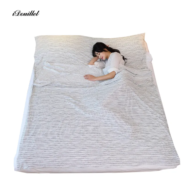 

iDouillet Portable Sleep Sheet with Build-in Pillowcase for Travel Hostel Camping Ultralight Single Double Size