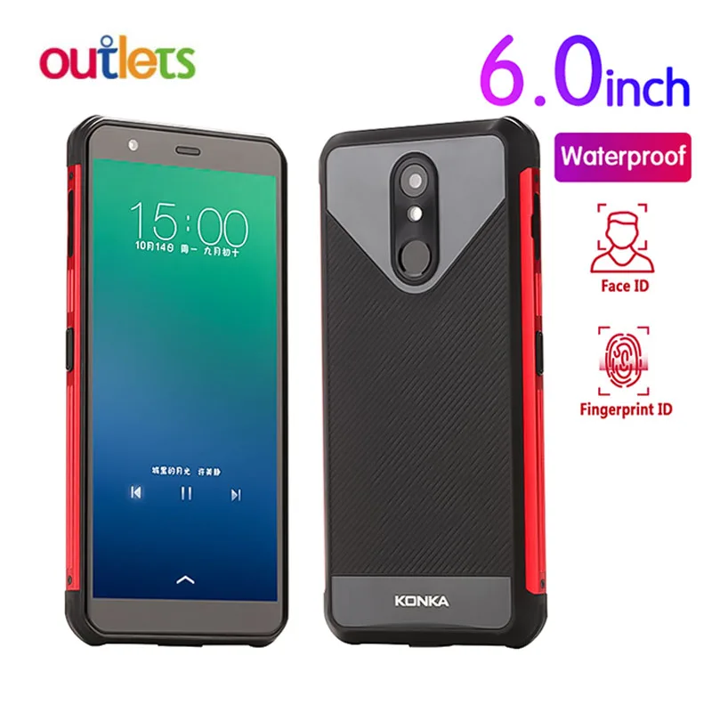 

Waterproof Smartphone 2019 New 6.0 Inch IP68 Quad Core 2GB+16GB Android 8.1 Face ID fingerprint Mobile Phone Konka RU1