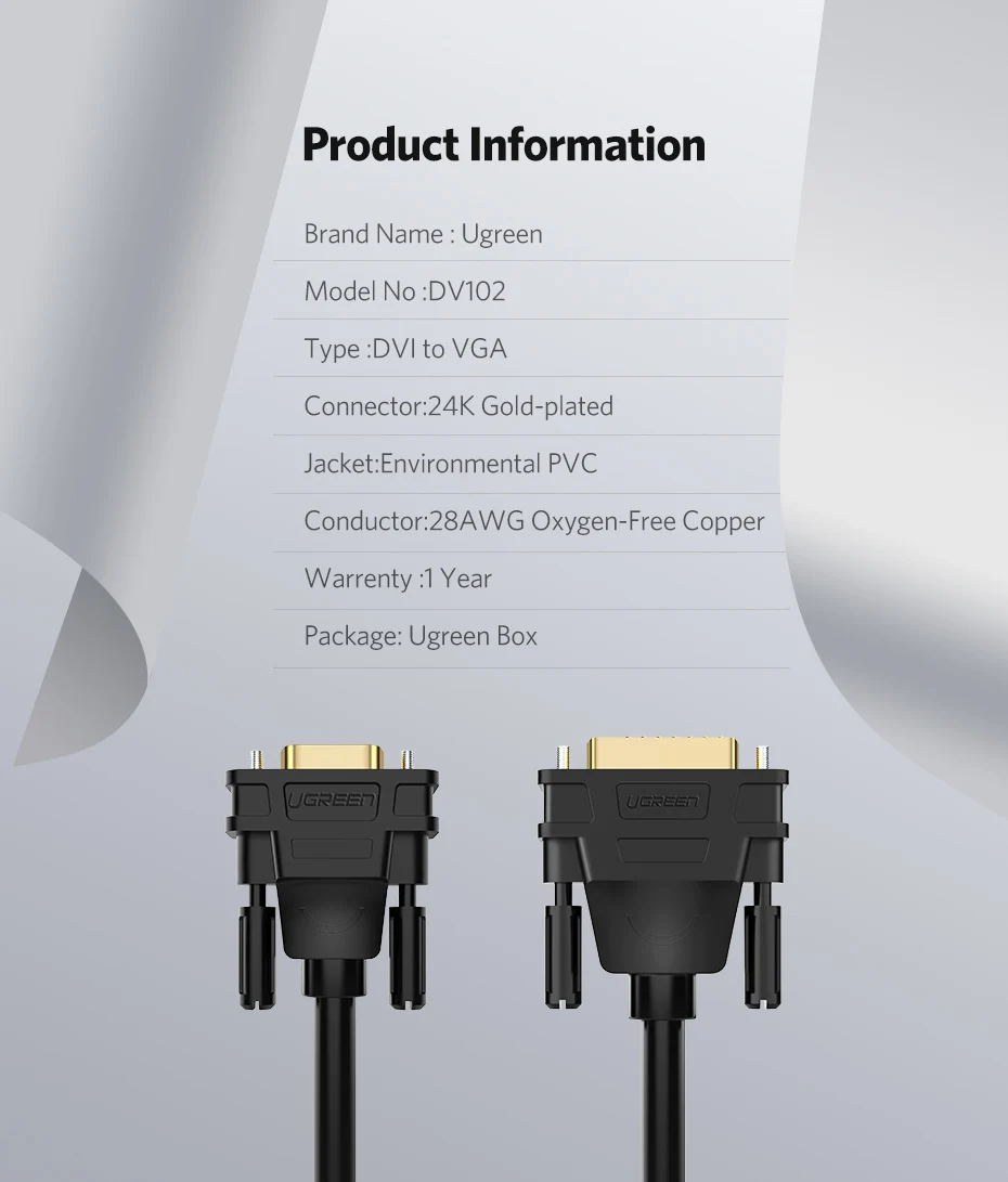 Ugreen 1080P DVI-i 24+ 5 к VGA адаптер DVI Мужской к VGA Мужской конвертер цифровой видео кабель адаптер для монитора ПК HDTV проектор