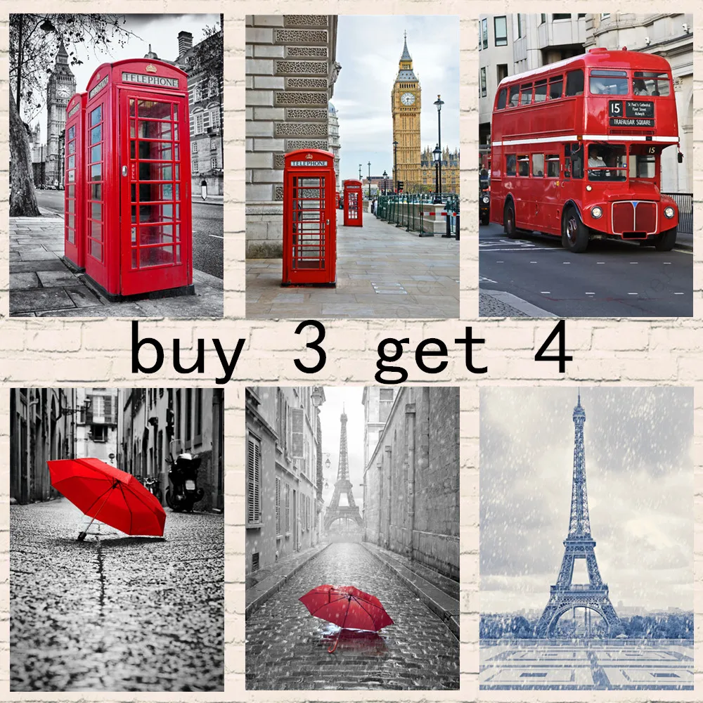 

Modern London City Eiffel Tower with Red umbrella on Paris Street travel Posters and Home decor Painting for Room buy 3 get 4